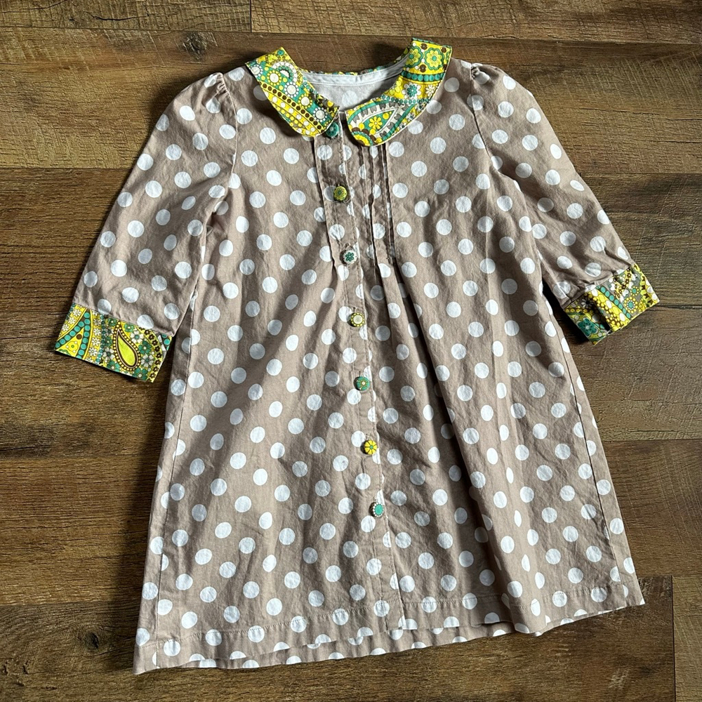Girls Handmade Etsy Casual Dress 4T Brown White Polka Dot